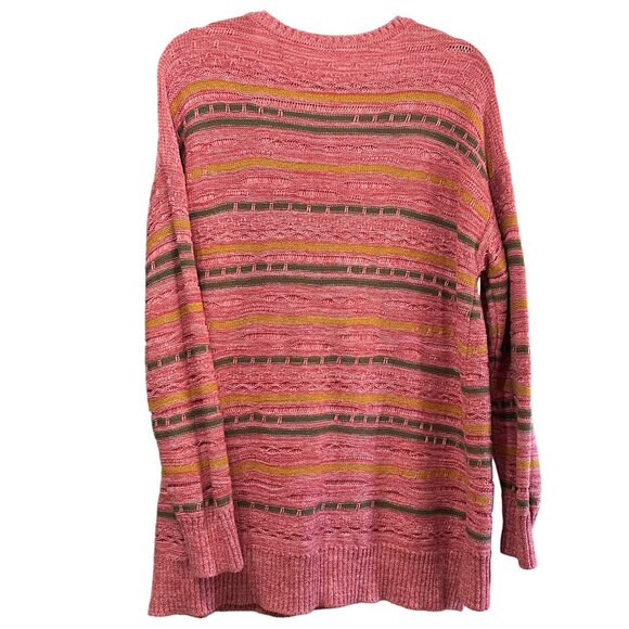 Soft Surroundings Size XL Pink Striped Textured Longline Pullover Sweater - Picture 3 of 6
